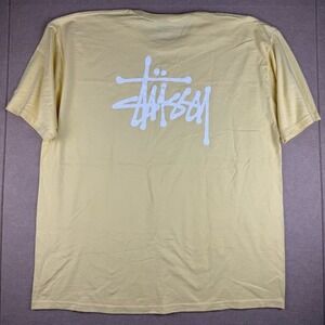 Stussy T-Shirt Mens XXL Yellow Logo Streetwear Skate Surf Graphic Cotton Tee